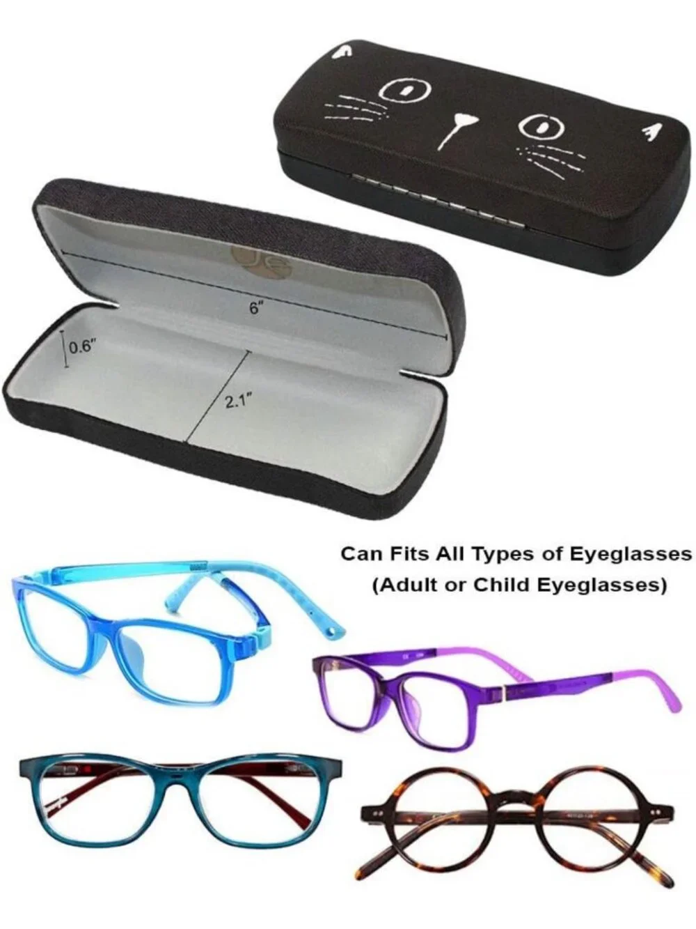 2-Pack Cute Cat Face Eyeglass Cases with Microfiber Cloth - Multi-Color Storage